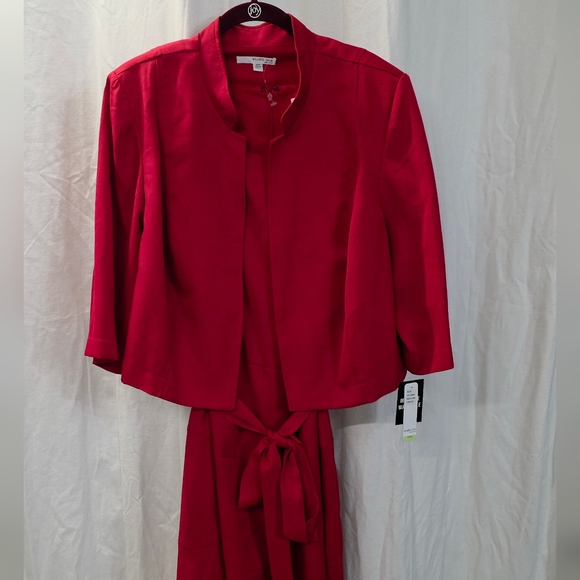 Studio One 18W 2X 2pc Set True Red Sheath Dress Suit Jacket Blazer Office - Picture 4 of 8